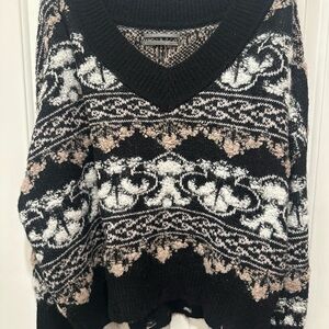 Anthropologie Black and White V-Neck Sweater